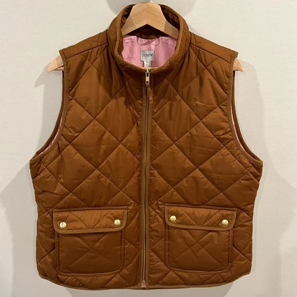 J. Crew Women’s Puffer Vest with Snap Pockets Cognac Brown Size L - Picture 10 of 10